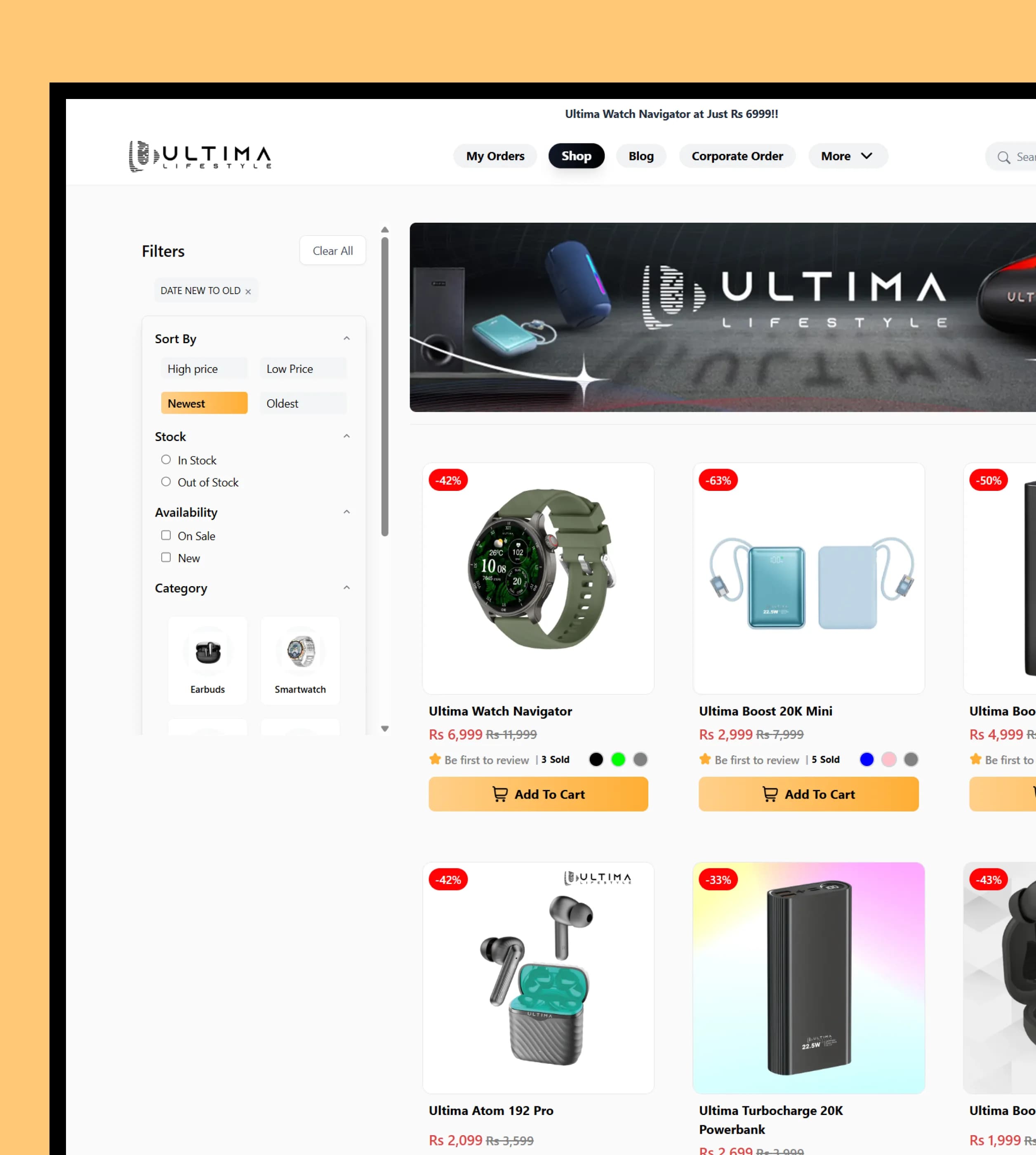 Ultima Lifestyle Desktop View